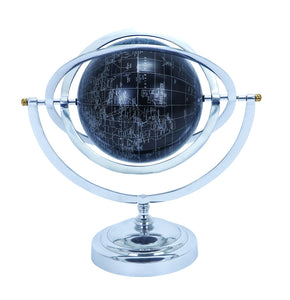 Metal Globe with White Mapping on Matte Black Background