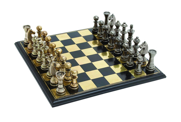 Sleek and Stylish Chess Set with Polished Aluminum Pieces and Stainless Steel Plated Wooden Board