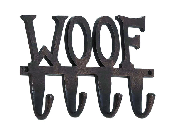 Aluminum Wall Leash Hook Inscribed with the Word “Woof”