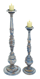 Old and Rustic Style Wooden Candle Holders Set of Two