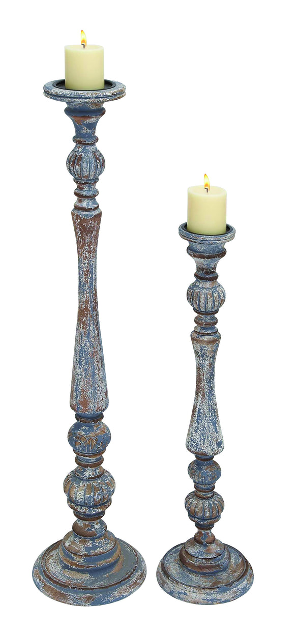 Classic Wooden Candle Holder Set of Two Featuring Elaborate Curves and Beautiful Contours