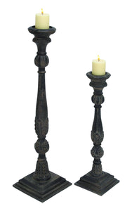 Hand crafted Rock Solid Design Wooden Candle Holder Set of Two