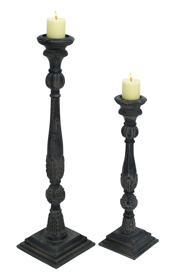 Hand crafted Rock Solid Design Wooden Candle Holder Set of Two