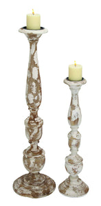 Wooden Candle Holders Set of Two with Unique Color Combination of White and Natural Brown