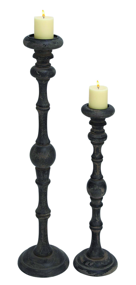 Gothic Style Wood Candle Holders in Black with Weathered Accents