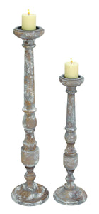 Rustic County Style Wood Candle Holders Set of Two