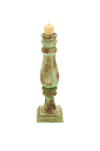 Rustic Wood Candle Holder with Weathered Accent and Elegant Curves