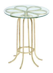 Distinctive Metal Glass Accent Table with Beautiful and Elegant Flower Structure