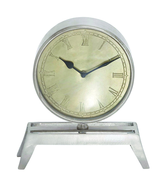 Big Round Metal Table Clock with Vintage Table Like Stand