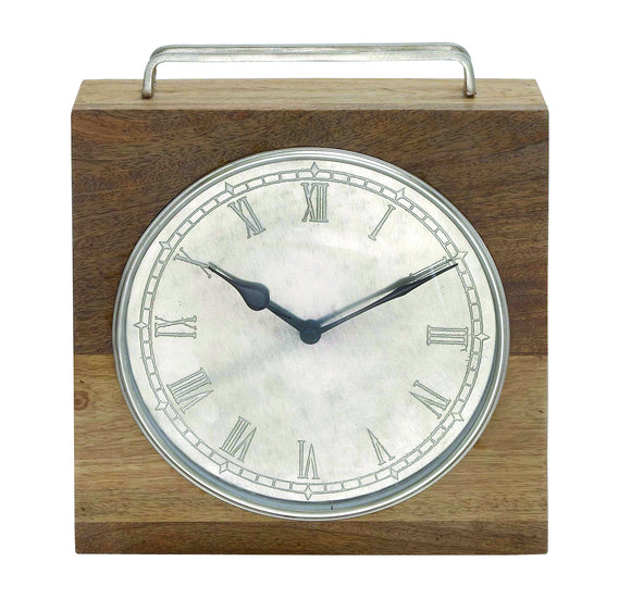 The Himalayan Wood Metal Sq Clock