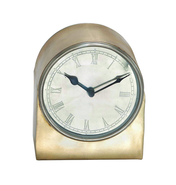 Round Face Metal Retro Table Clock with Brass Finish