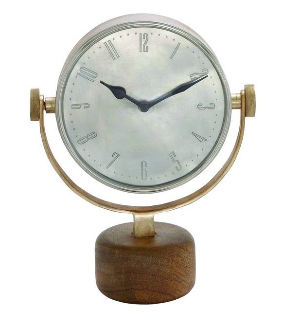 Double Sided Metal Table Clock with Wooden Stand