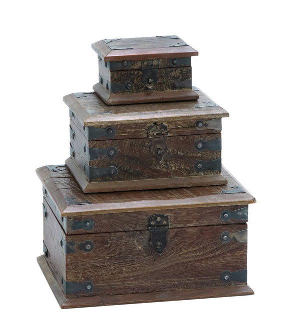 Wooden Modern Reclaimed Box with Storage Space (Set of 3)