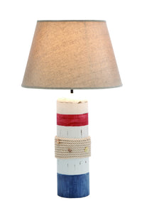 Stylish White Wooden Buoy Table Lamp with Red and Blue Band