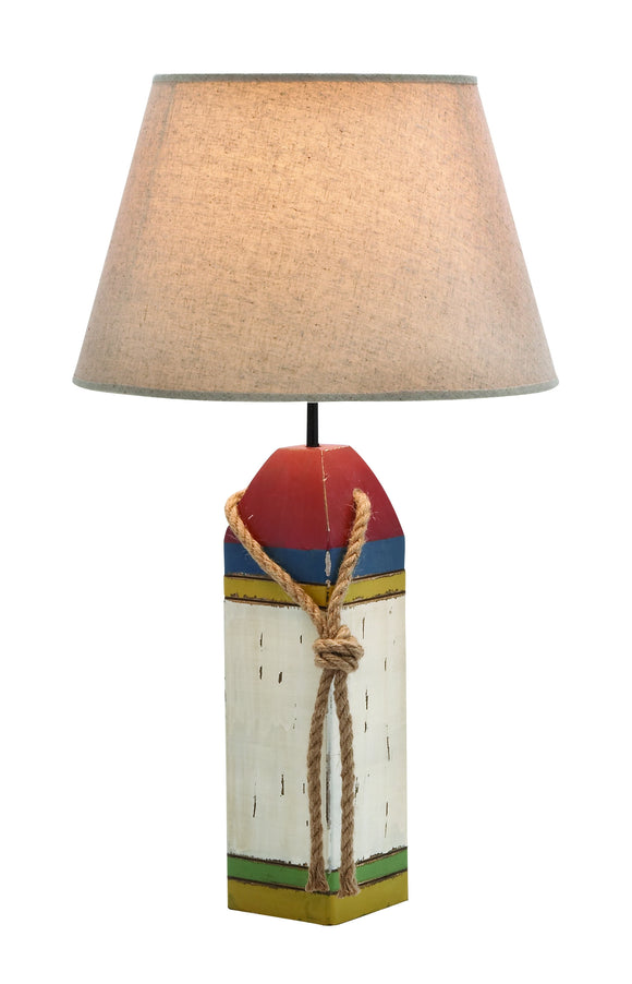 Cylindrical Shaped Wooden Buoy Table Lamp in Snow White Shade