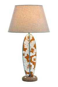 Floral Design Surfboard Wooden Table Lamp with Sturdy Base