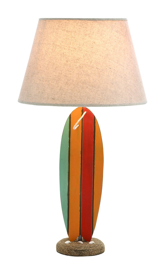 Surfboard Shaped Wooden Table Lamp in White with an On/Off Switch