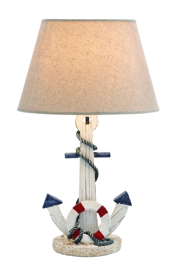 Wooden Anchor Table Lamp with an On/Off Switch in White Shade