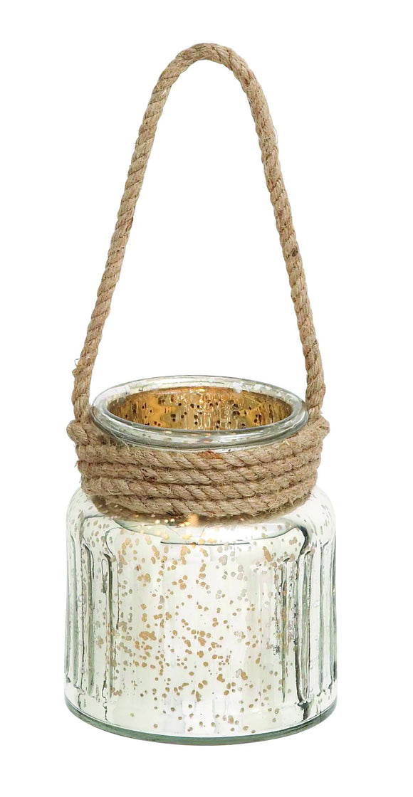 Charming and Charismatic Tinted Glass Candle Lantern with Sturdy Rope Handle