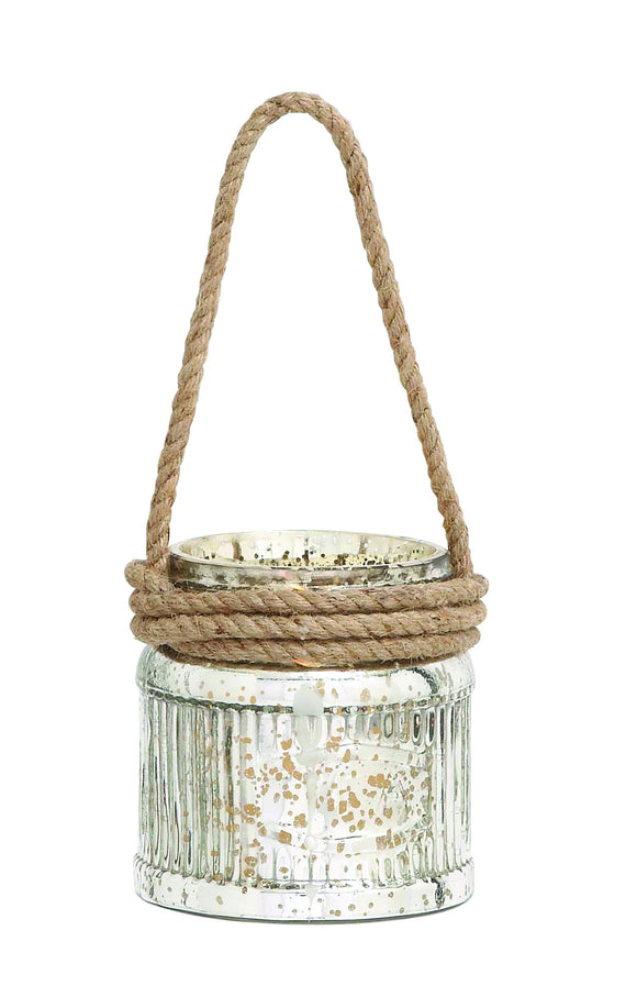 Enchanting and Captivating Tinted Glass Candle Lantern with a Sturdy Rope Handle