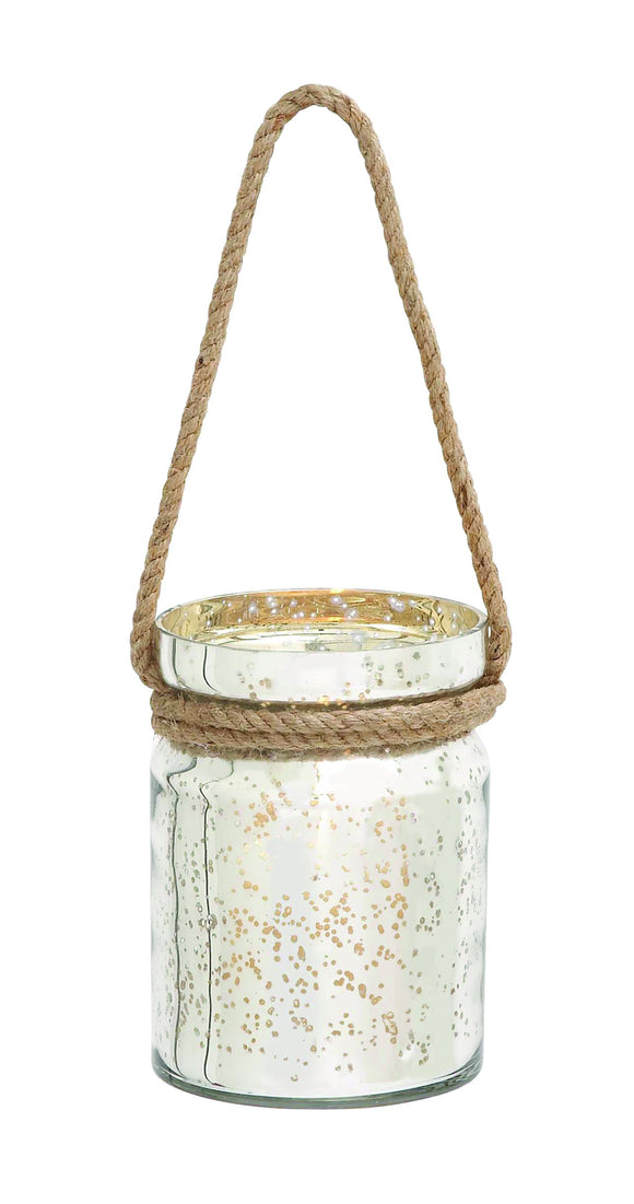 Stylish Tinted Glass Candle Lantern with a Sturdy Rope Handle