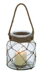 Jute Rope Netted Glass Jar Candle Lantern with a Sturdy Rope Handle