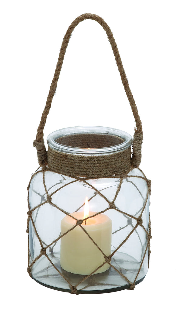 Jute Rope Netted Glass Jar Candle Lantern with a Sturdy Rope Handle