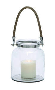 Contemporary Styled Glass Metal Lantern Rope Handle