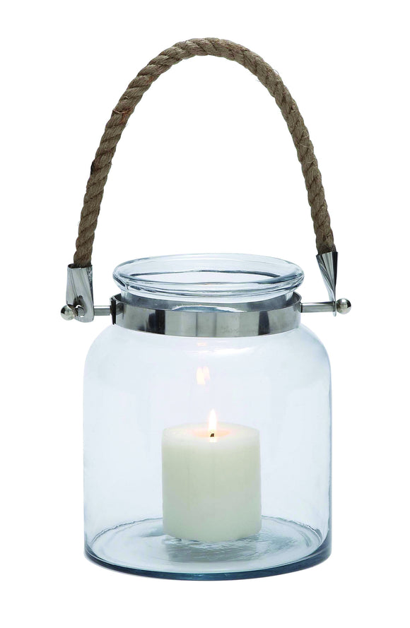 Stylish and Exquisite Glass Metal Lantern with a Sturdy Rope Handle