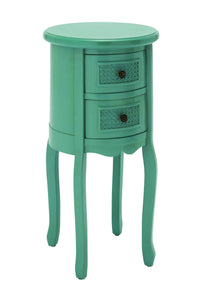 Wooden Round Shaped Night Stand in Turquoise with 2 Drawers