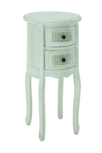 Wooden Round Shaped Night Stand in Antique White with 2 Drawers