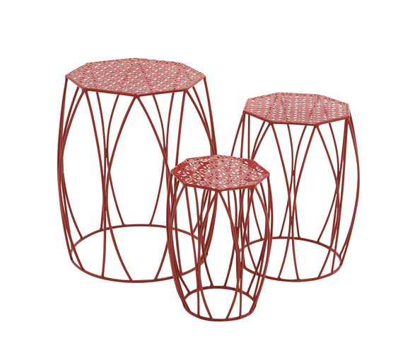 The Bright Set of 3 Metal Red Plant Stand