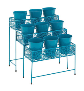 The Heavenly Metal 3 Tier Plant Stand Blue