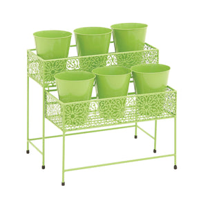 Attractive Styled Metal 2 Tier Plant Stand Green