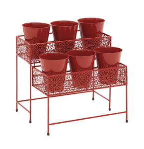 Eye-catching Styled Metal 2 Tier Plant Stand Red