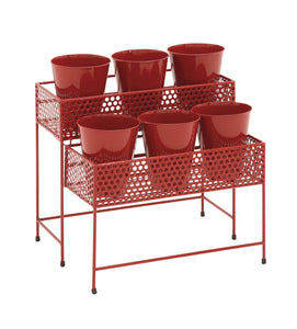 Mesmerizing Artistic Styled Metal 2 Tier Plant Stand Red