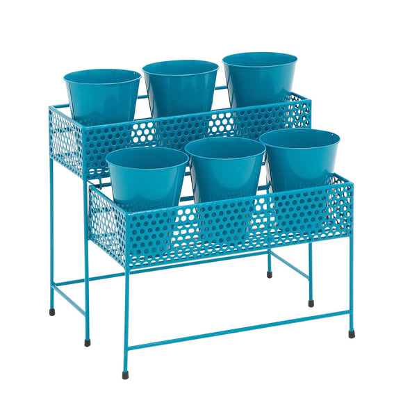 Attractive Styled Metal 2 Tier Plant Stand Blue