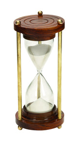 WOOD TIMER WITH BROWN WOOD BASE AND BRASS FINISH RODS