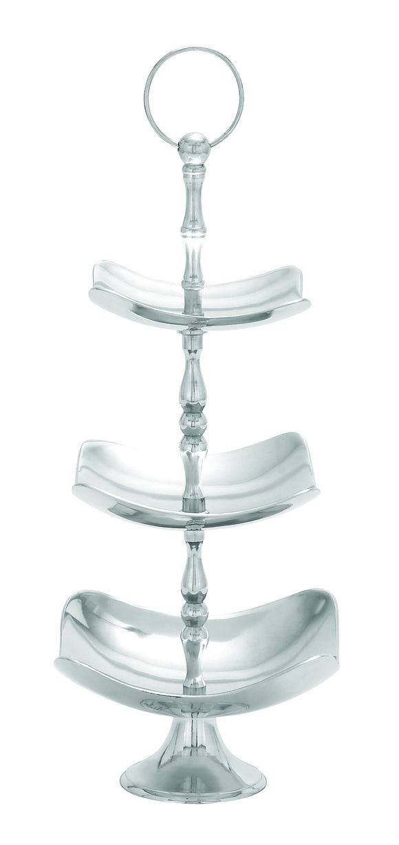 Aluminum Three Tier Tray in Silver with Majestic Design