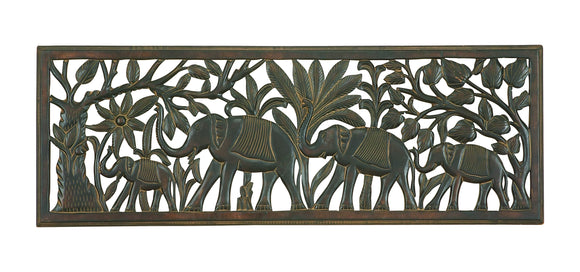 MARCHING ELEPHANTS WOOD WALL DECOR PANEL