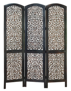 WOOD 3 PANEL SCREEN DECENTLY CARVED WITH LEAF DESIGN