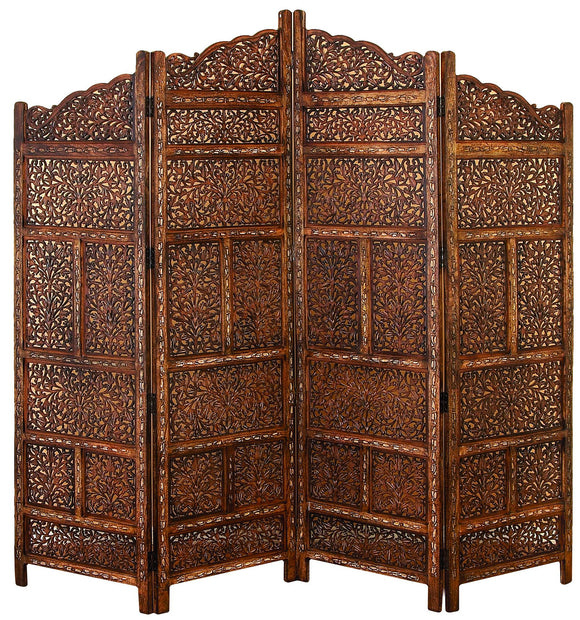 VILLA ESTE WOOD ROOM DIVIDER 4 PANEL CARVED SCREEN