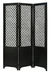 BLACK COTTAGE WOOD ROOM DIVIDER 3 PANEL CARVED