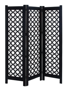 Exquisite 72" Wooden Three Panel Screen in Black and White