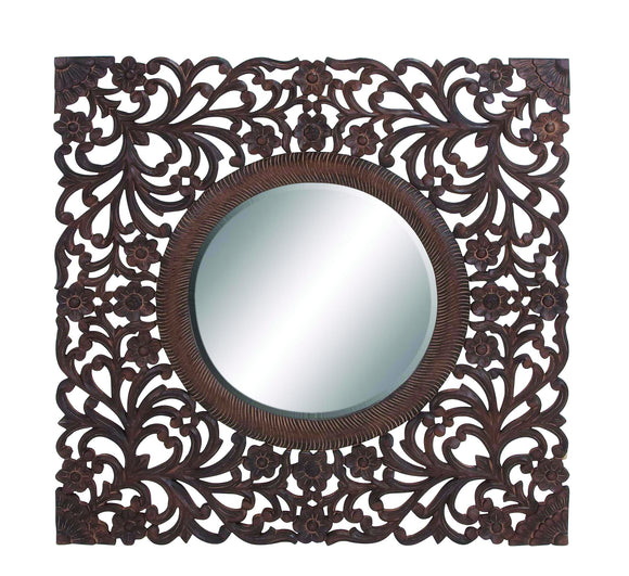 Ethnic Circular Shaped Mirror with Beautifully Carved Wooden Frame