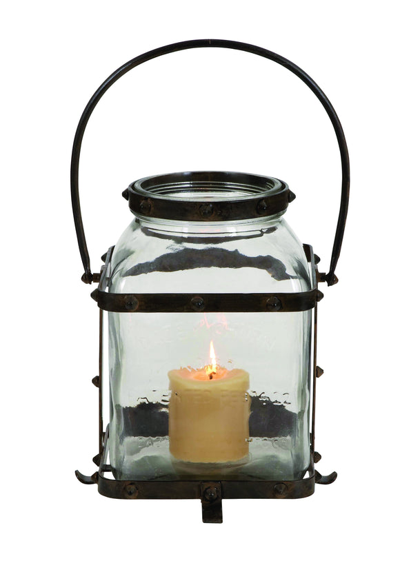 Metal Glass Lantern in Worn and Aged Finish