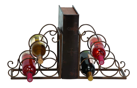 METAL BOOKEND WINE HOLDER IN BROWN COLOR