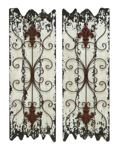 Elegant Wall Sculpture - Wood Metal Wall Decor Set/2 32"H, 11"W