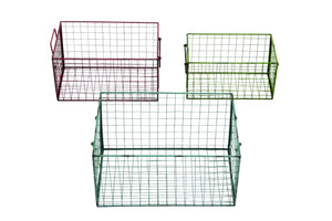 Metal Wire Basket Set of Three with Three Different Colors of Red, Blue and Green