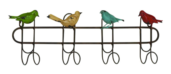 Metal Wall Hooks with a Quartet of Colorful Singing Sparrow